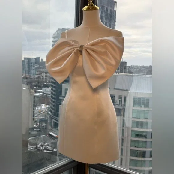 🆕 BRONX & BANCO 🧿 NWOT Evie White Strapless Bow Mini Dress, Sz XS US 2 - Picture 7 of 13